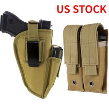 Tactical Belt OWB Right/Left Hand Pistol Gun Holster with Double Magazine Pouch