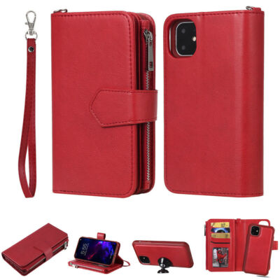Removable Card Leather Zipper Wallet Back Case For iPhone 15 14 13 12 Pro 11 Pro