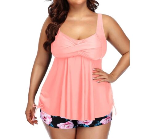 Women Plus Size Two Piece Tankini Swimsuits with Shorts Tummy Control Suit , XL
