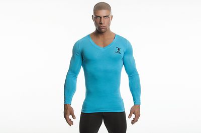 Mens Bodybuilding Turquoise DEMIG bamboo Athletic Long sleeve shirt ...