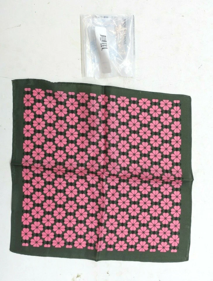 Kate Spade New York 100% Silk Scarf Pink Flower Heart 11.5"x11.5" Pocket Square - Image 2 of 4