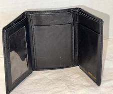 Men's Black Trifold Wallet Genuine Leather Solid Slender Sleek Cards Cash 3”x4”