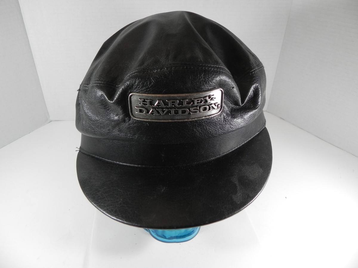 Vintage Harley Davidson Motorcycle Leather Captain's Cap Hat Sz XL