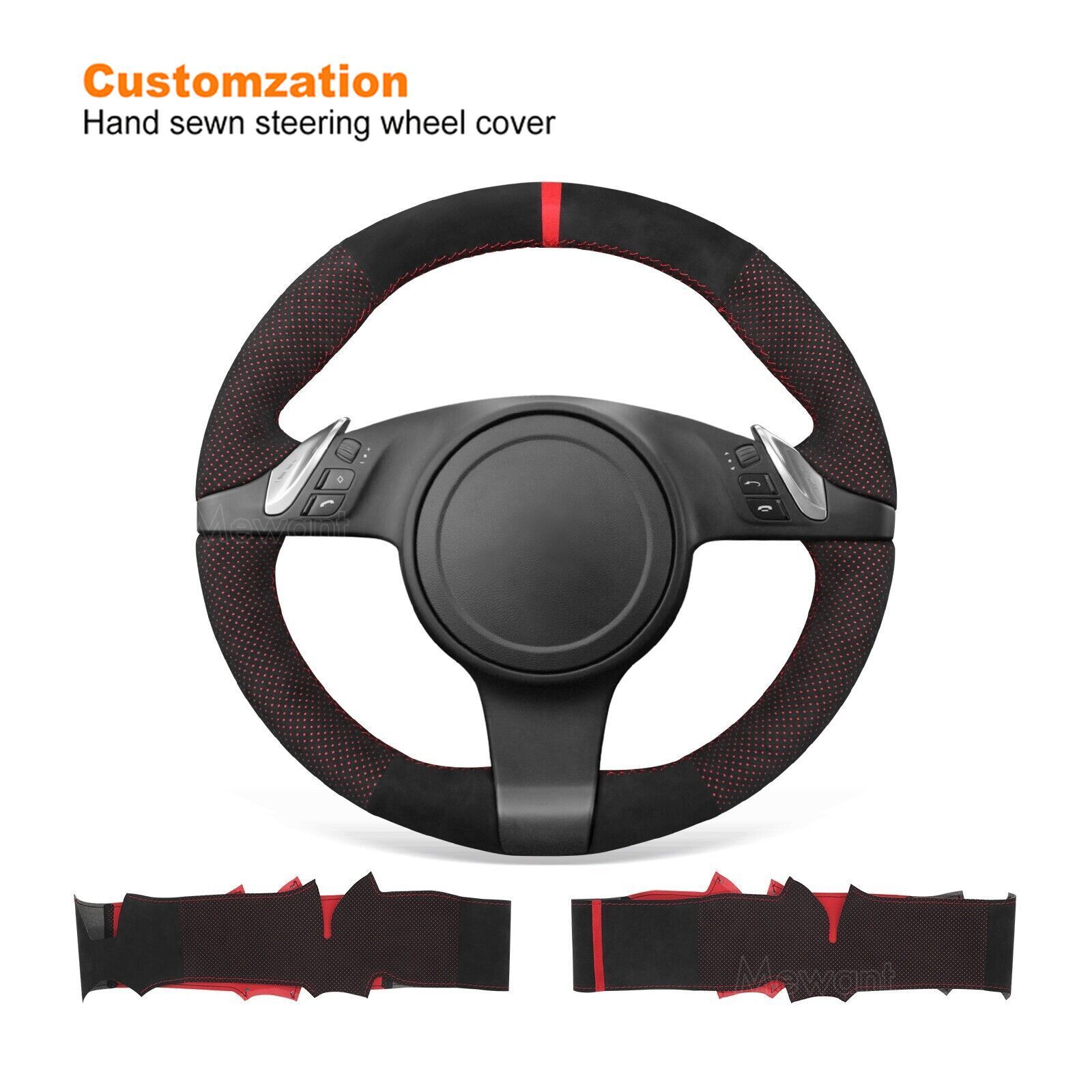 Custom Red Mesh Alcantara Steering Wheel Cover for Porsche 911 Boxster Cayman