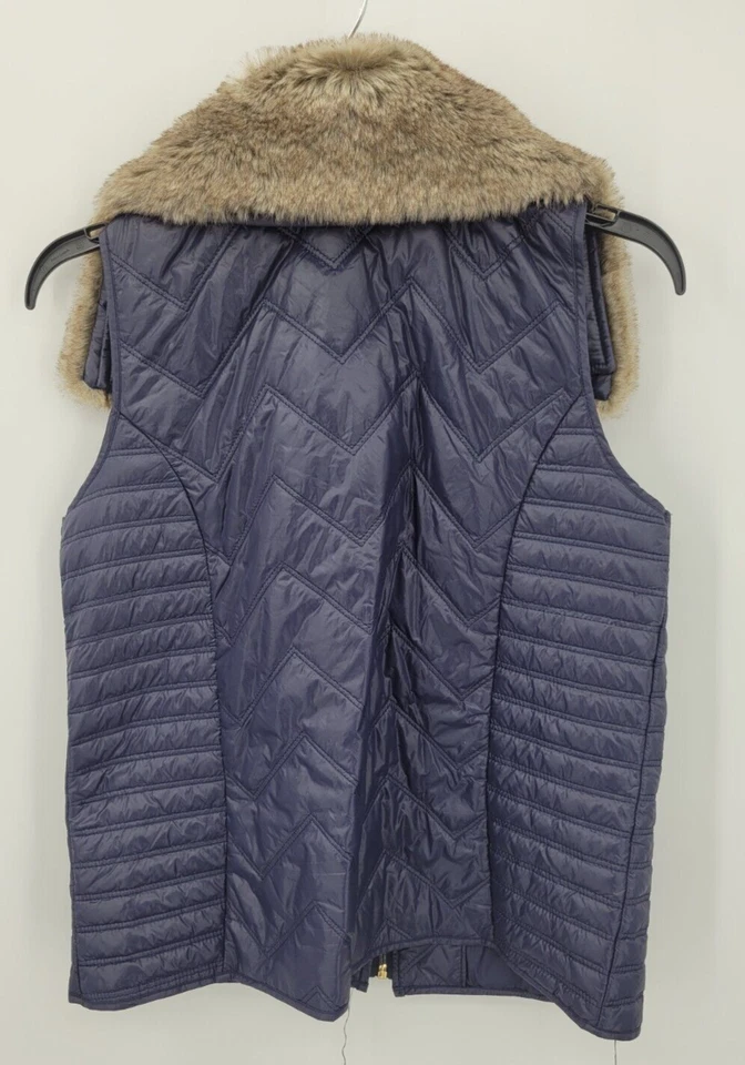 Chaleco acolchado informal Onque para mujer pequeño azul cuello de piel extraíble cremallera Foto 2 de 4