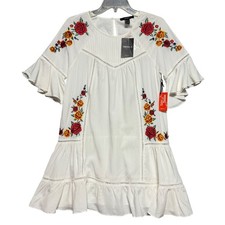 Forever 21 White Floral Embroidered Boho Bell Sleeve Mini Dress Small NWT