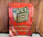 VINTAGE 1930'S **RARE** BOND AUTO BATTERY CORP. EMBOSSED TIN TACKER GAS OIL SIGN