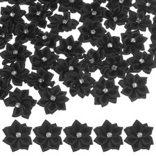 200 PCS Satin Ribbon Flowers, 1.2" Fabric Flowers for Crafts Black