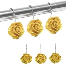 12 PCS Gold Rose Flower Shower Curtain Hooks Rust Proof Stainless Steel