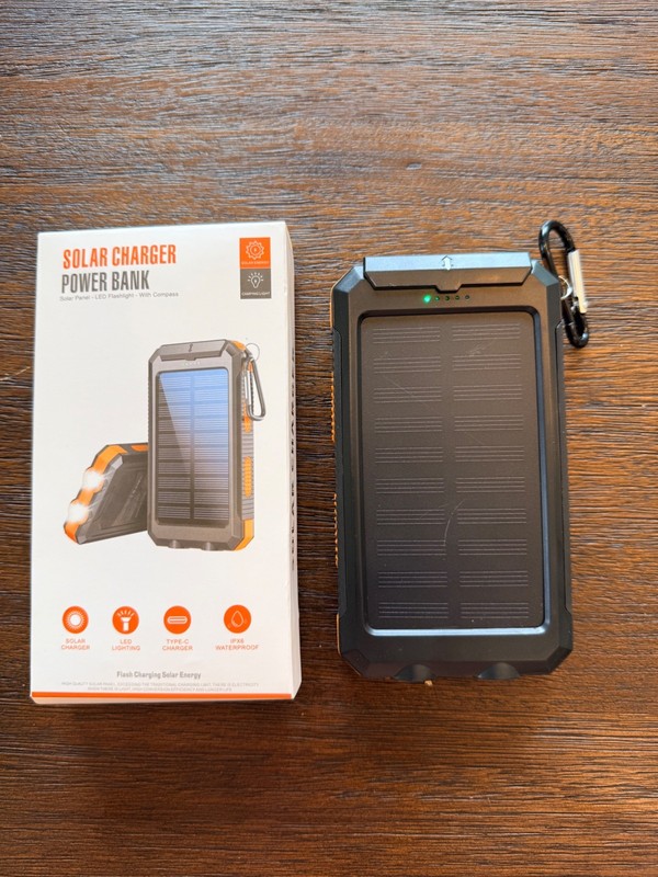 HxEternal Solar Charger NEW Orange with flashlight and compass 20000mAh