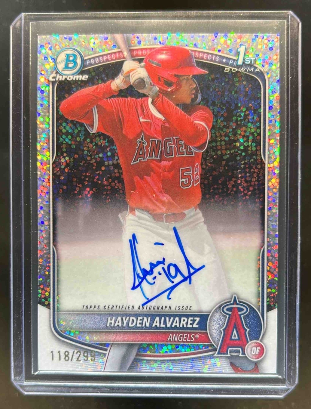 2025 Bowman Hayden Alvarez Chrome Auto Speckle Refractor 1st Prospect #118/299