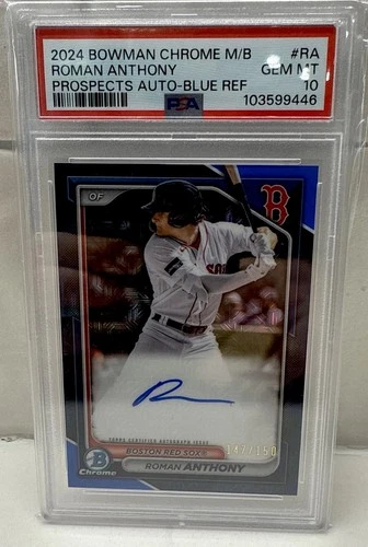 2024 Bowman Chrome M/B Roman Anthony Prospects Auto Blue Refractor /150 PSA 10
