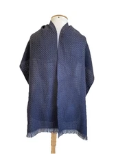 Corneliani CC Collection Virgin Wool Poncho Cape Shawl Blue Italy Luxury #A101