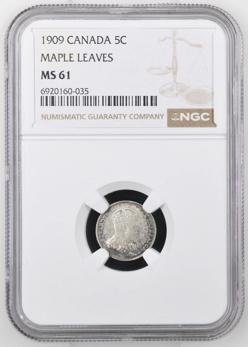 1909 Canada 5 Cents NGC MS61 Maple Leaves UNC KM-13 Toned Toning Edward VII