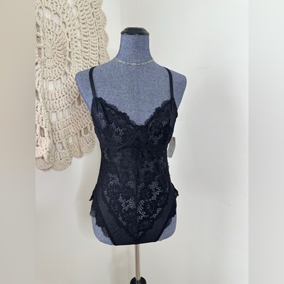 Oh La La Cherie Black Lace Bodysuit Lingerie NWOT Size Large