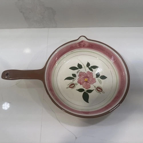 Vintage Stangl Wild Rose 12in x 9In Open Skillet With Handle