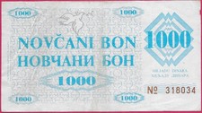 BOSNIA AND HERZEGOVINA 1000 DINARA 1992 XF PROVISIONAL DINAR,SECOND PROVISIONAL