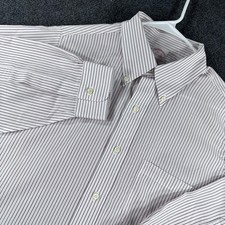 Brooks Brothers Button Down Mens 16.5 32 White Burgundy Striped Traditional Fit