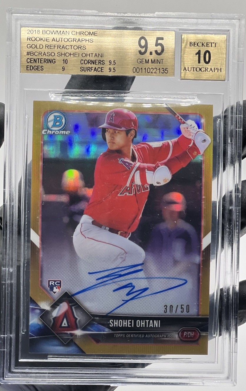 2018 Bowman Chrome Shohei Ohtani Gold Refractor Rookie Auto /50 BGS 9.5 view 3