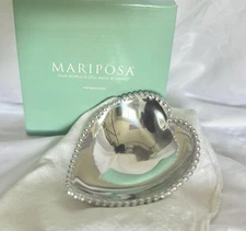 Mariposa heart Shaped Handmade Trinket Tray, With Beaded Edge.