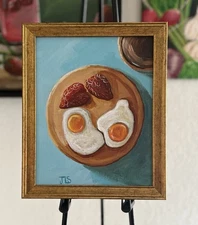 Eggs & Strawberries Breakfast Painting 8 X 10” Framed, Not A Print