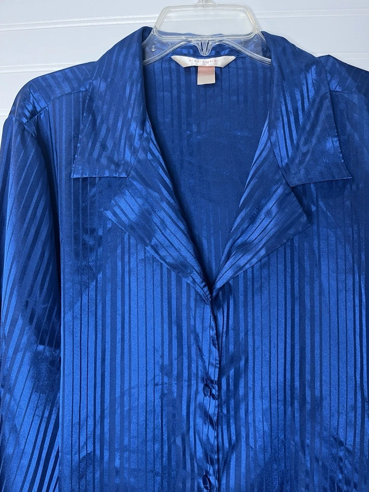 CACIQUE Pijama Mujer-Talla 26-28 Azul Satinado Rayas Manga Larga Con Pantalón Foto 2 de 4