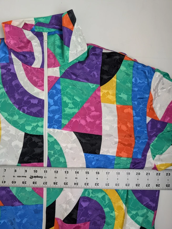 Chaqueta cortavientos retro unisex vintage años 80 geométrica bloques de color talla M Foto 3 de 4