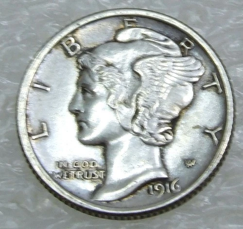 1916 MERCURY Dime XF/AU Bright with Nice Luster in saflip #E251