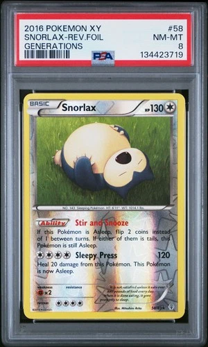 2016 Pokemon Xy Generations #58 Snorlax-Rev.Foil Generations PSA 8