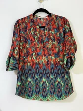 Collective Concepts Womens Tunic Top V- Neck Size S 3/4 Roll Tab Sleeve