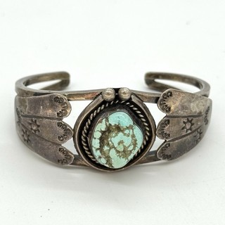 Old Navajo Sterling Silver Turquoise Chunk Cuff Bangle 6”