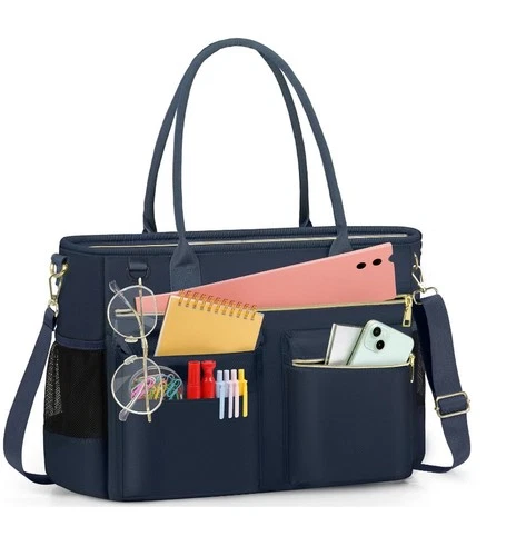 Large Laptop Tote Bag Fits 15.6” Teacher Work Tote w/ Insulated Pocket NEW -Blue