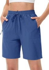 TACVASEN Women's Hiking Shorts Quick Dry Lightweight 8" X-Large, Blue Grey 