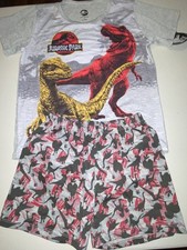 Jurassic Park Pajamas Set shorts T Shirt boys size 10 Red Gray