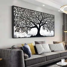 Wall Art Tree of Life Black and White Abstract Wall Art Canvas Painting for L...