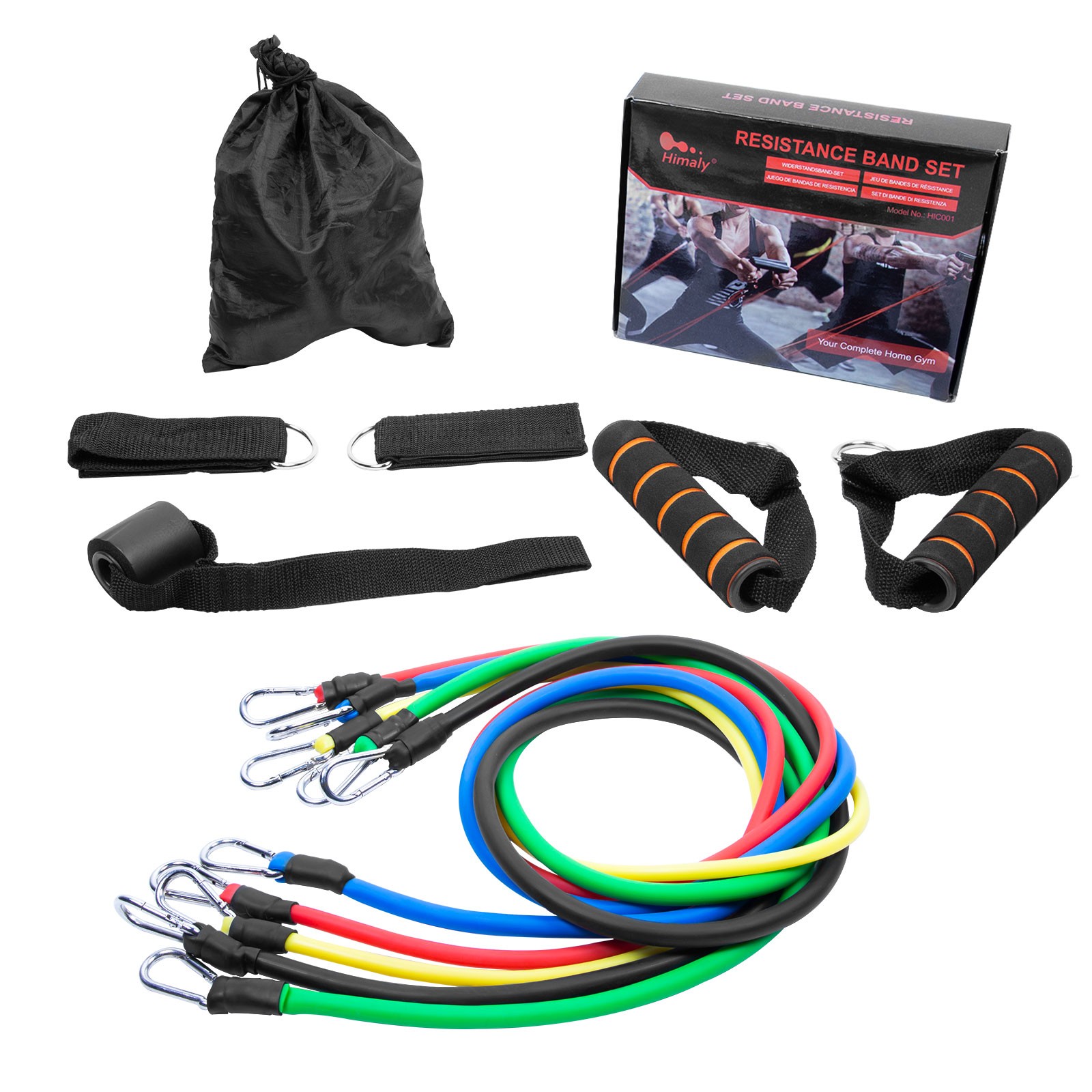Resistance Bands w/ Handles, 5-Level, Women Yoga Pilates PT, Door Anchor & Pouch