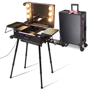 BYOOTIQUE Rolling Makeup Case with LED Lighted Mirror Comestic Organizer