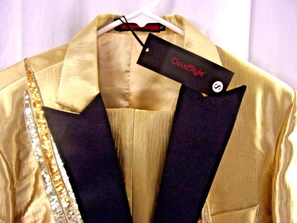 Traje para hombre Crazy Wild Clowd estilo, dorado negro ribete lentejuelas delantero (S) nuevo con etiquetas Foto 4 de 4