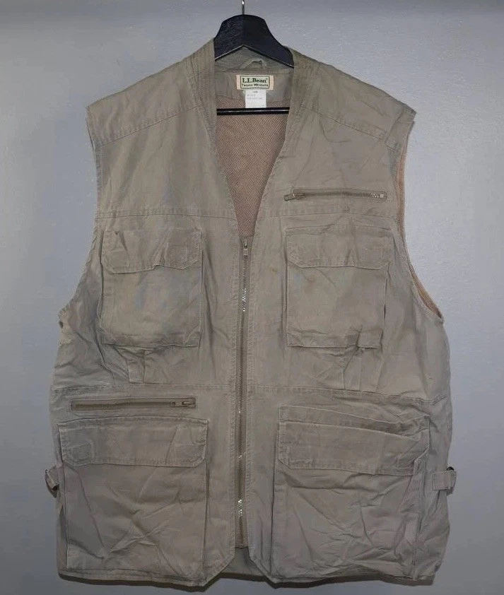 Vintage L.L. Bean Tropic Weight Fishing Vest Mens L Beige Mesh Utility Gorpcore