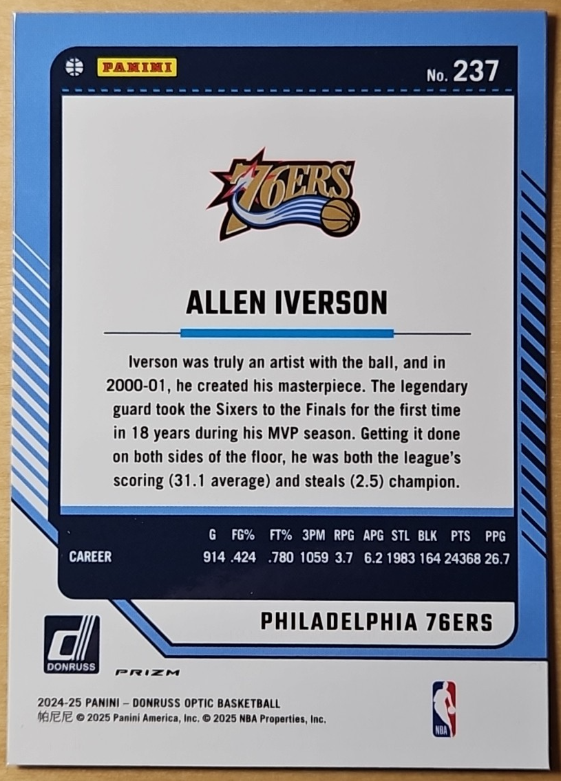 2024-25 Donruss Optic Allen Iverson #237 Legends Holo Prizm