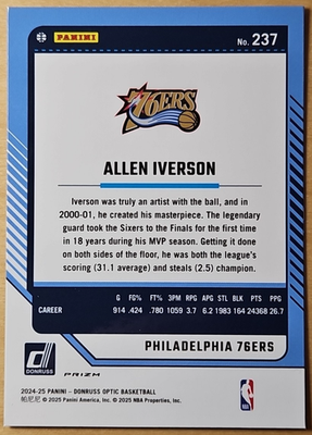 2024-25 Donruss Optic Allen Iverson #237 Legends Holo Prizm