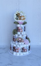 3 Tier Woodland Diaper Cake Baby Shower Girl , Kirkland Brand Diaper Size 1