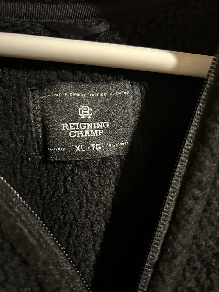 Reigning Champ Jacket Men XL Black Deep Pile Sherpa Fleece Full Zip - Image 3 of 4