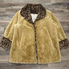 Vintage leopard print trim faux fur brown oversized coat size medium