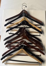 Lot of 11 Wooden Hangers Nordstrom Neimans Brooks Bros Etc Swivel Locking Bar