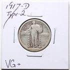 1917-D Type-2 25C Standing Liberty Quarter Dollar in VG+ Condition #7371