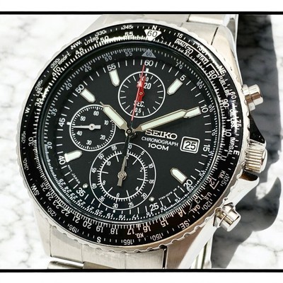 Seiko Flightmaster Pilot 7T92-0CF0 Quartz Chronograph Black Dial