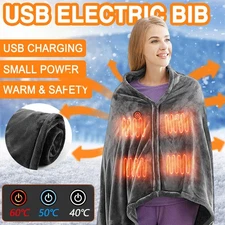 USB Heated Flannel Blanket/Shawl – Electric Plush Winter Body Warmer for Cold Pr