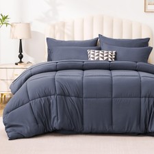Twin Comforter Set Indigo Blue, 5 Pieces Twin Bed in a Bag, All Season Beddin...