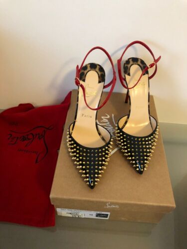 Christian Louboutin Baila Spike 100 Patent Leop 50S Black, Size 38 - Picture 1 of 5